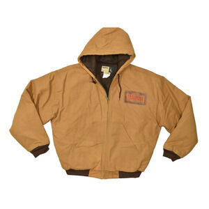 WearGuard Men's Large Brown Duck Canvas Hooded Work Jacket Quilted Lined